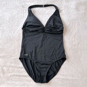 Speedo Solid Halter One Piece Swimsuit Black Size 12